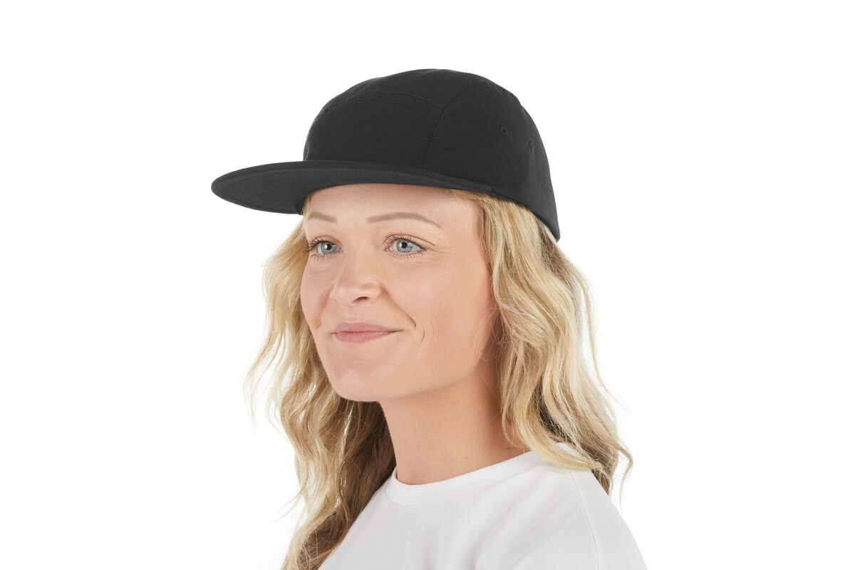 recycled-poly-flat-brim-5-panel-hat-m8 WebPDP-HAT003002_Recycled_Poly_Flat_Brim_5Panel_Hat_Black_Studio_Harper_Studios_0723_Front_2__HAT003002OS.jpg