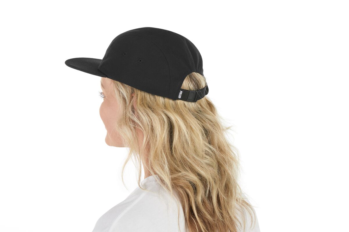 recycled-poly-flat-brim-5-panel-hat-m8 WebPDP-HAT003002_Recycled_Poly_Flat_Brim_5Panel_Hat_Black_Studio_Harper_Studios_0723_Side_2__HAT003002OS.jpg