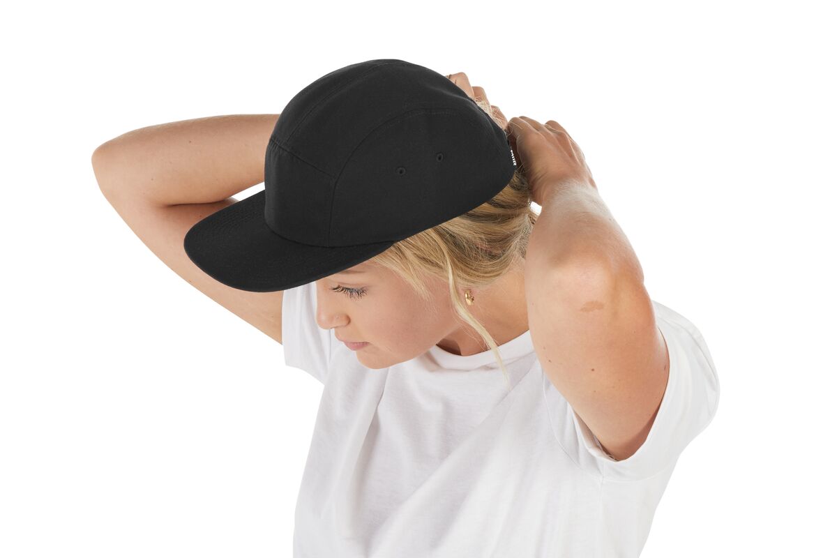 recycled-poly-flat-brim-5-panel-hat-m8 WebPDP-HAT003002_Recycled_Poly_Flat_Brim_5Panel_Hat_Black_Studio_Harper_Studios_0723_Side_4__HAT003002OS.jpg